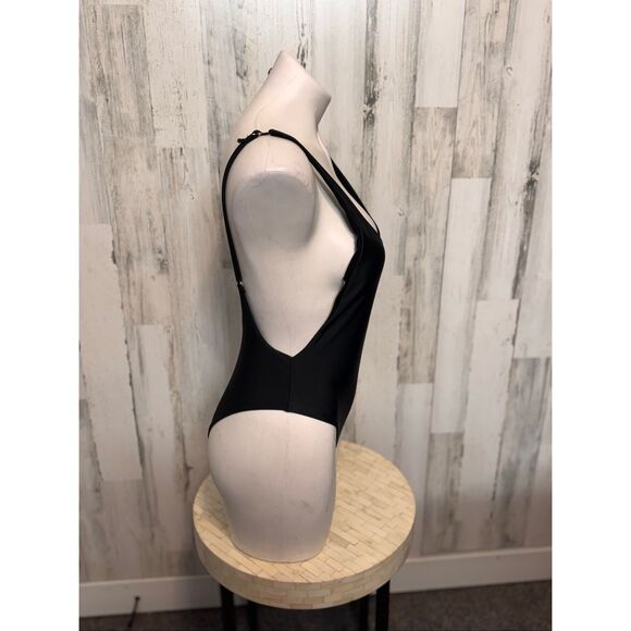 Classic Black Scoop Back Bodysuit | Stretchy Basic Tank One Piece – Size Medium - Picture 6 of 6